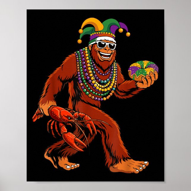 Sasquatch Mardi Gras Bigfoot Parade Beads King Cak Poster (Front)