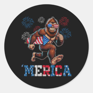 Sasquatch Merica Fireworks 4th Of July Patriotic Classic Round Sticker