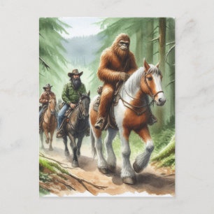 Sasquatch on a group trail ride postcard
