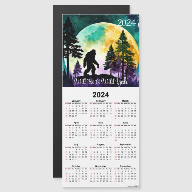 Sasquatch on Mountain Ridge Magnetic Calendar Card (Front/Back)