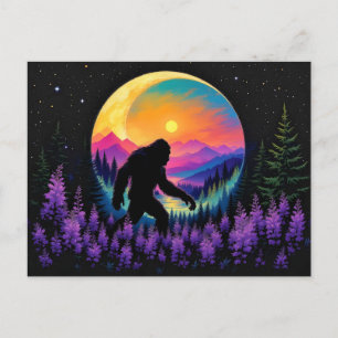 Sasquatch Rainbow Mountain Moon Wall Clock Postcard