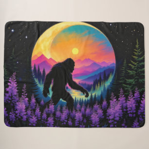 Sasquatch Rainbow Mountain Moon Wall Clock Sherpa Blanket
