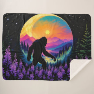 Sasquatch Rainbow Mountain Moon Wall Clock Sherpa Blanket