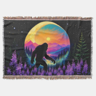 Sasquatch Rainbow Mountain Moon Wall Clock Throw Blanket