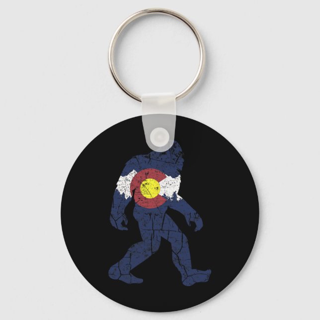 Sasquatch Retro State Flag Colorado Rocky Mountain Keychain (Front)