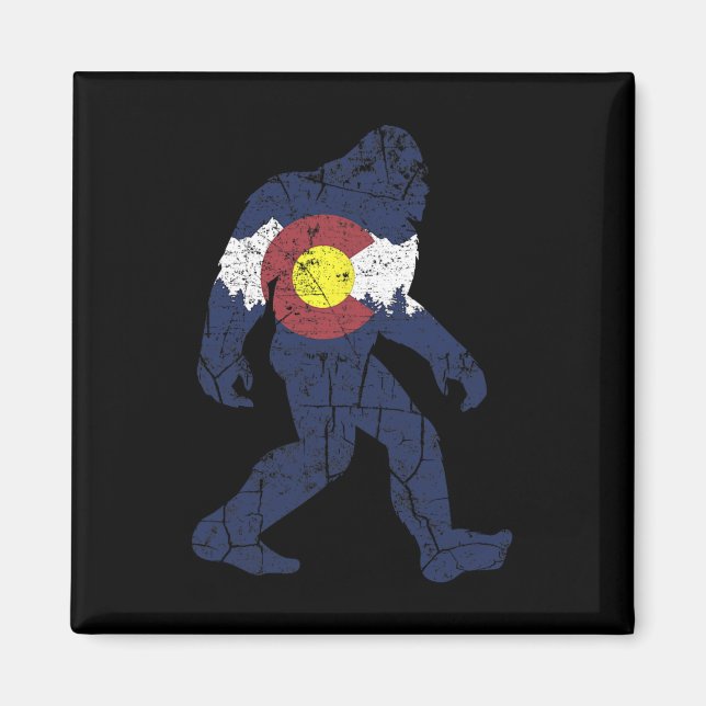 Sasquatch Retro State Flag Colorado Rocky Mountain Magnet (Front)
