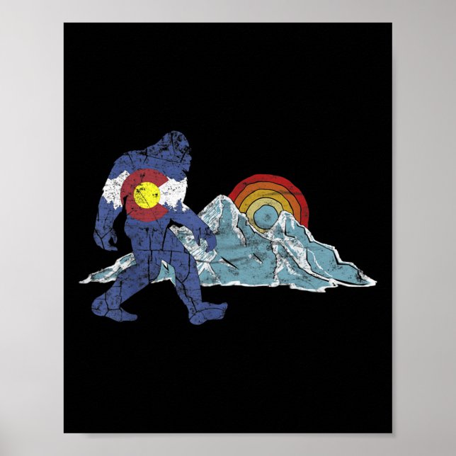 Sasquatch Retro State Flag Colorado Rocky Mountain Poster (Front)