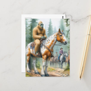 Sasquatch Rides A Horse on a Trail Ride Postcard