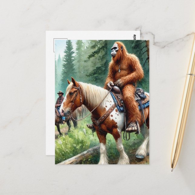 Sasquatch Rides A Horse Postcard (Front/Back In Situ)