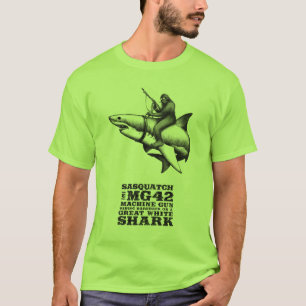 Sasquatch Riding a Great White Shark T-Shirt