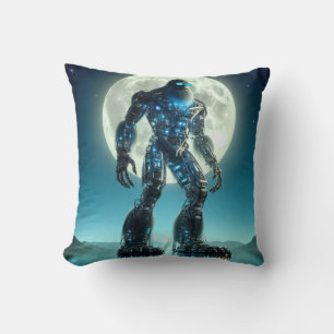 Sasquatch Robot Throw Pillow