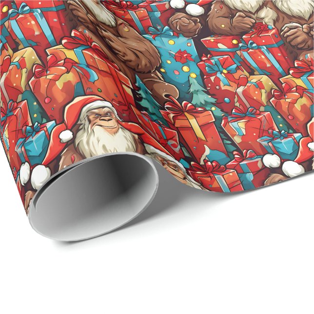 Sasquatch Santa Claus Funny Cartoon Christmas Wrapping Paper (Roll Corner)