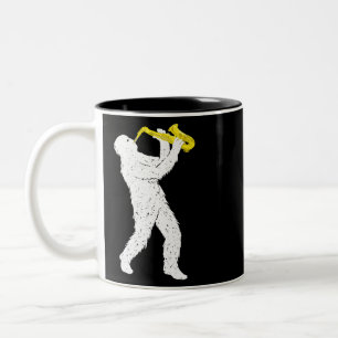 Sasquatch Saxophone Player Saxophonist Jazz Brass  Two-Tone Coffee Mug