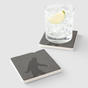 Sasquatch Silhouette on Carbon Fiber decor Stone Coaster
