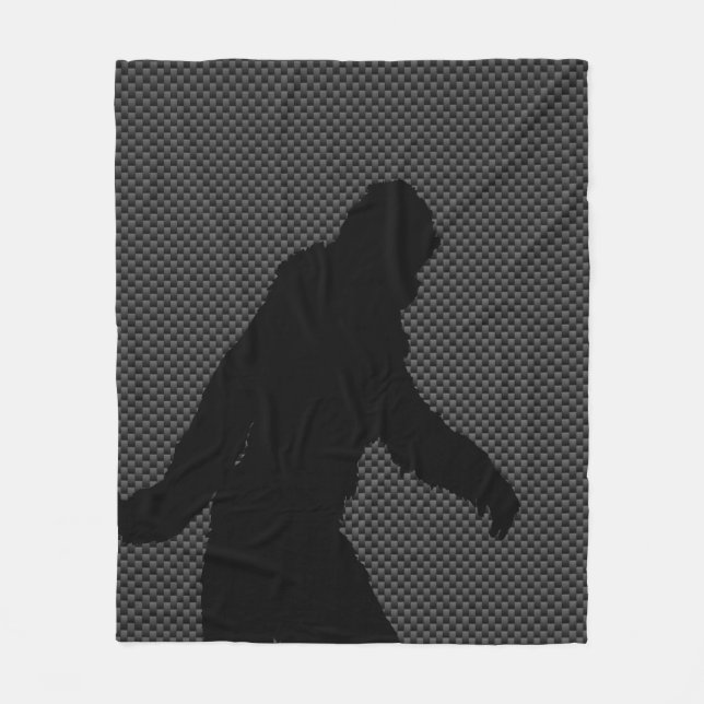 Sasquatch Silhouette on Carbon Fiber Print Fleece Blanket (Front)