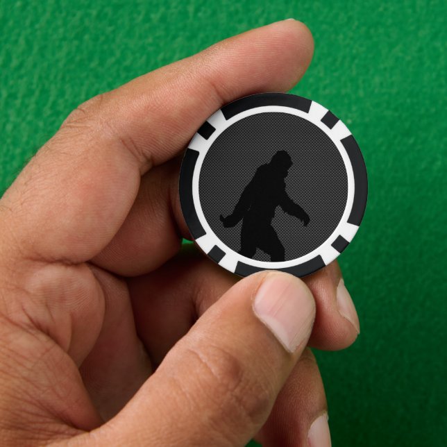 Sasquatch Silhouette on Carbon Fibre Print Poker Chips (Hand)