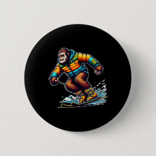 Sasquatch Ski Adventure Bigfoot Winter Fun 2 Inch Round Button