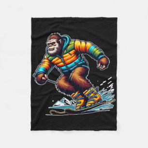Sasquatch Ski Adventure Bigfoot Winter Fun  Fleece Blanket