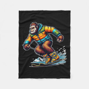 Sasquatch Ski Adventure Bigfoot Winter Fun Fleece Blanket