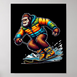 Sasquatch Ski Adventure Bigfoot Winter Fun Poster