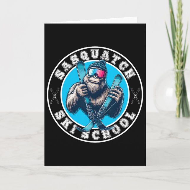 Sasquatch Ski School Funny Bigfoot Skiing  Card (Front)