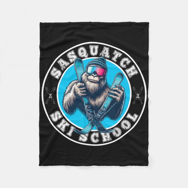 Sasquatch Ski School Funny Bigfoot Skiing  Fleece Blanket (Front)