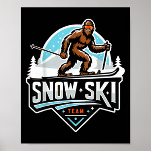 Sasquatch Snow Ski Team Snow Skiing Bigfoot Cartoo Poster