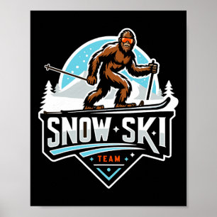 Sasquatch Snow Ski Team Snow Skiing Bigfoot Cartoo Poster