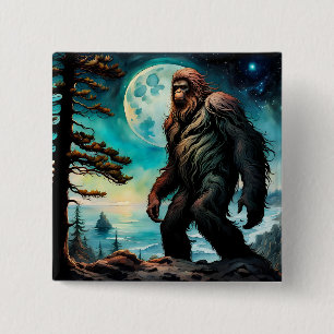 Sasquatch Standing on Ridge overlooking the Ocean 2 Inch Square Button