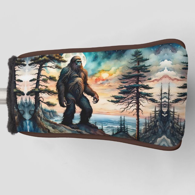 Sasquatch Standing on Ridge overlooking the Ocean Golf Head Cover (Front)