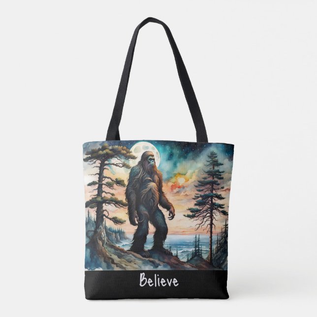 Sasquatch Standing on Ridge overlooking the Ocean Tote Bag (Back)