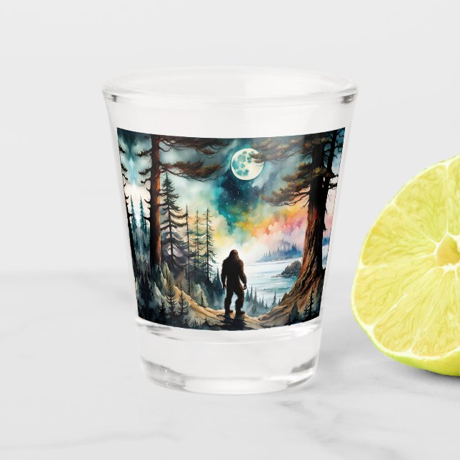 Sasquatch Standing under the Moonlight Shot Glass (Front)