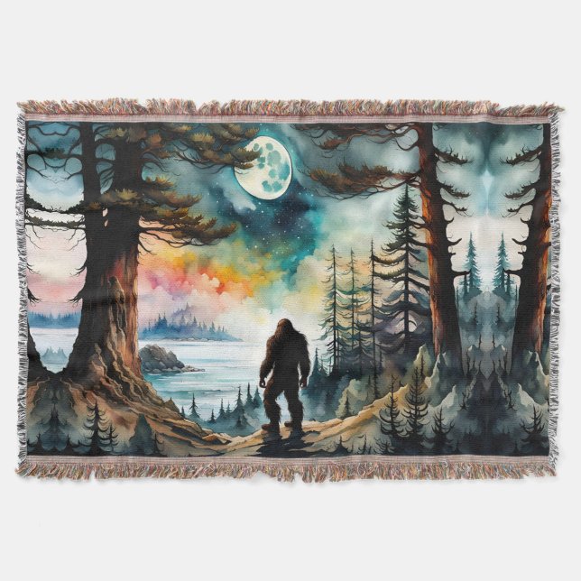 Sasquatch Standing under the Moonlight Throw Blanket (Front)