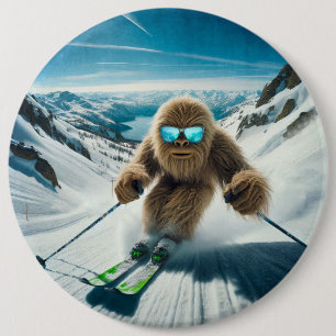 Sasquatch the Skier 6 Inch Round Button