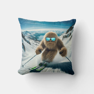 Sasquatch the Skier Throw Pillow