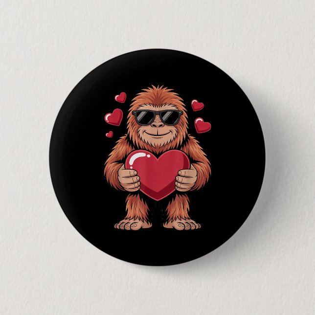 Sasquatch Valentine's Day - Bigfoot Heart Sungles  2 Inch Round Button (Front)