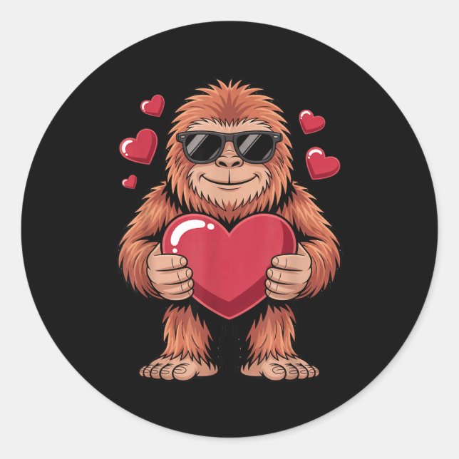 Sasquatch Valentine's Day - Bigfoot Heart Sungles  Classic Round Sticker (Front)