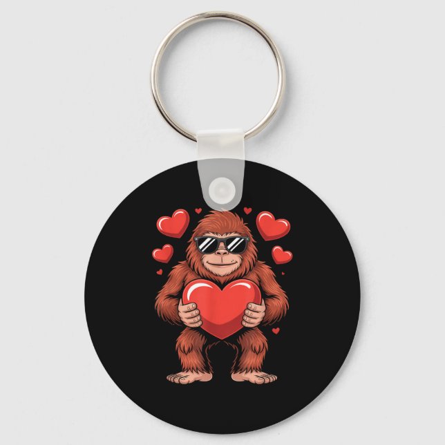 Sasquatch Valentine's Day - Bigfoot Heart Sungles  Keychain (Front)