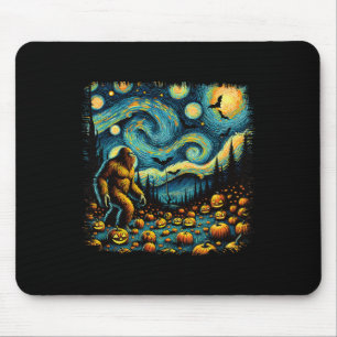 Sasquatch Van Gogh Starry Night Halloween Big Foot Mouse Pad