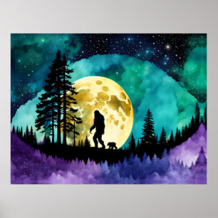 Sasquatch walking with pet Bear cub Poster