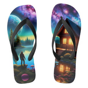 Sasquatch Watching nebulas on a distant planet Flip Flops