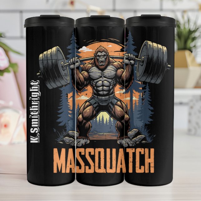 Sasquatch Weightlifter Massquatch Graphic Thermal Tumbler (Creator Uploaded)