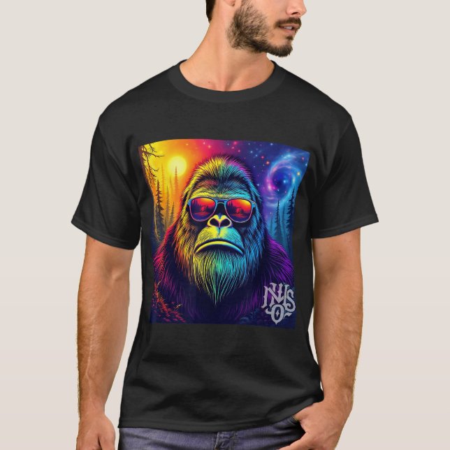 Sasquatch With Sunglasses Day  Night Forest  T-Shirt (Front)