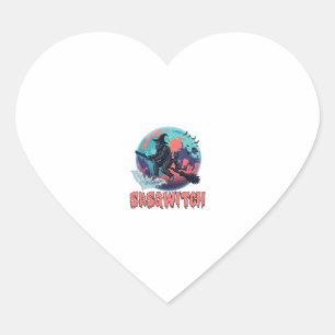 Sasqwitch Bigfoot Witch Broom Black Cat Moon Hallo Heart Sticker