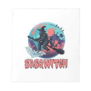 Sasqwitch Bigfoot Witch Broom Black Cat Moon Hallo Notepad