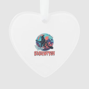 Sasqwitch Bigfoot Witch Broom Black Cat Moon Hallo Ornament