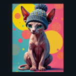 Sass-phinx: The Ultimate Pop-Art Fashion Cat Poster<br><div class="desc">In this striking pop-art piece, a sleek Sphynx cat becomes a high-fashion icon with a serious dose of attitude. Meet "Sass-phinx, " a feline so stylish and apathetic, they'll make you question your own wardrobe choices. With its wrinkled, pinkish-tan skin and piercing turquoise eyes, this cat radiates a vibe of...</div>