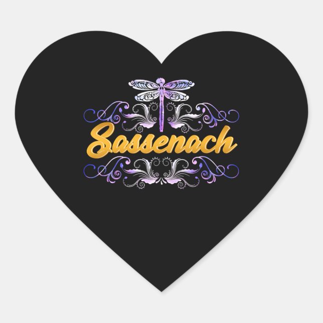 Sassenach Outlander Blue Dragonfly Heart Sticker (Front)