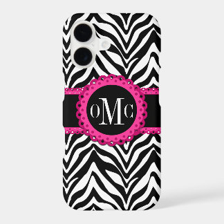 Sassy and Chic Zebra Print Pink Lace Monogram