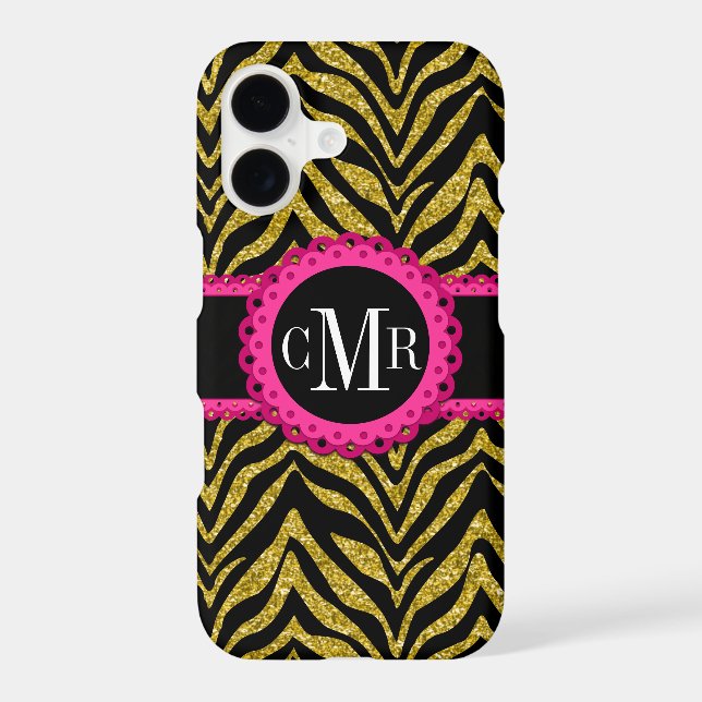 Sassy and Chic Zebra Print Pink Lace Monogram (Back)